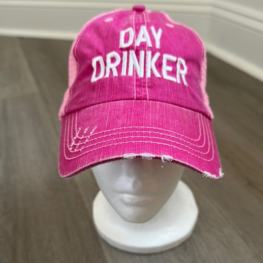 Pink 'Day Drinker' Distressed Trucker Cap